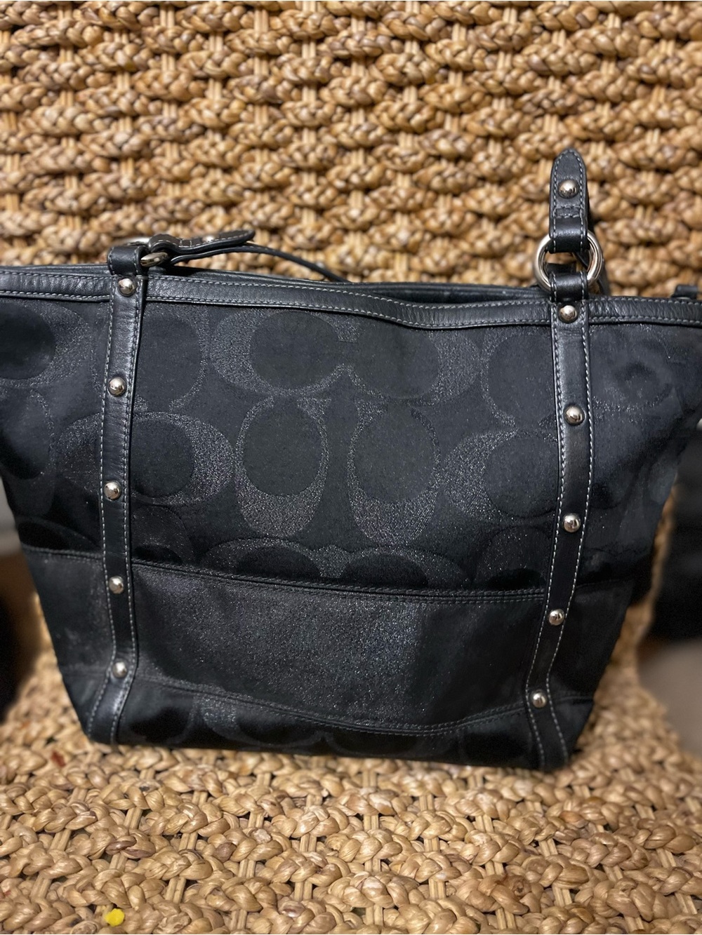 Coach Black Signature Studded Canvas Tote